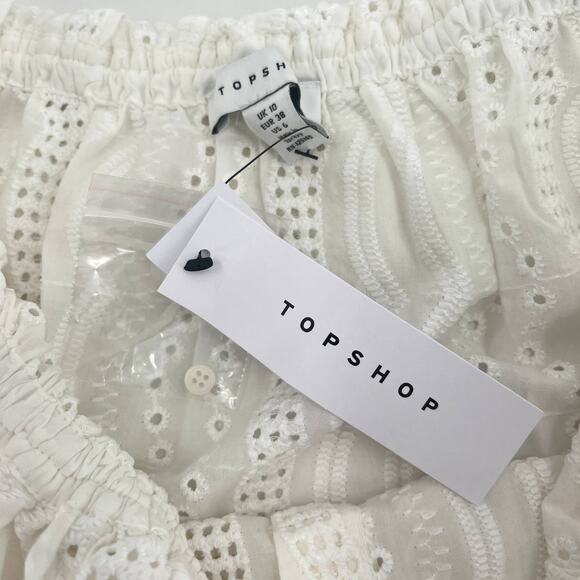 Topshop Blouse White Lace Eyelet Cropped Off The Shoulder Women's Sz US 8 NWT - Picture 3 of 4